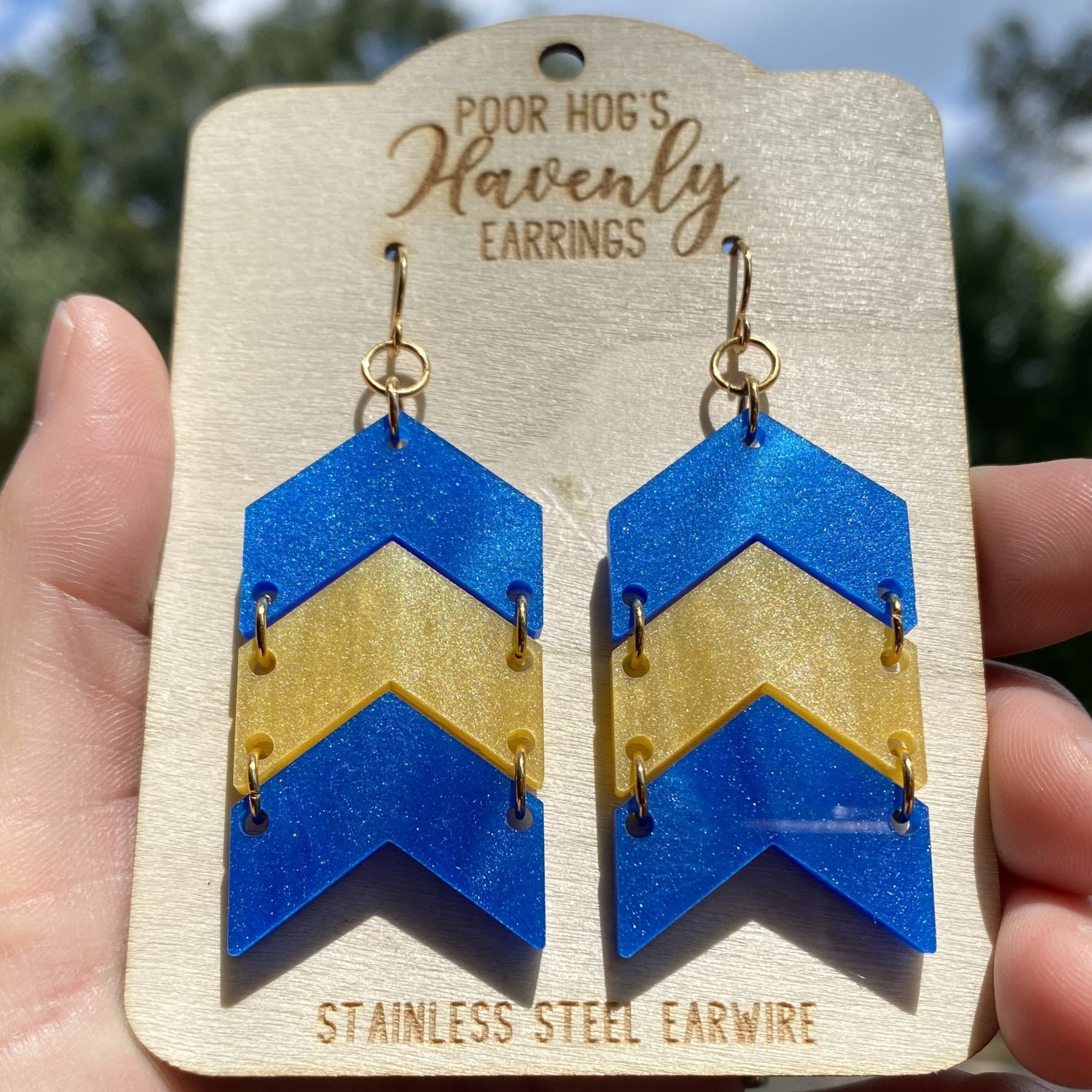 Blue Yellow Chevron Earrings, Down Syndrome Awareness Jewelry