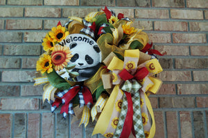Panda Sunflower Wreath | Black, White & Yellow Door Decor by Bouge Creations, view 3