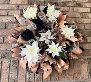 Black & Champagne Dahlia Wreath | Glam Front Door Decor by Bouge Creations, view 8