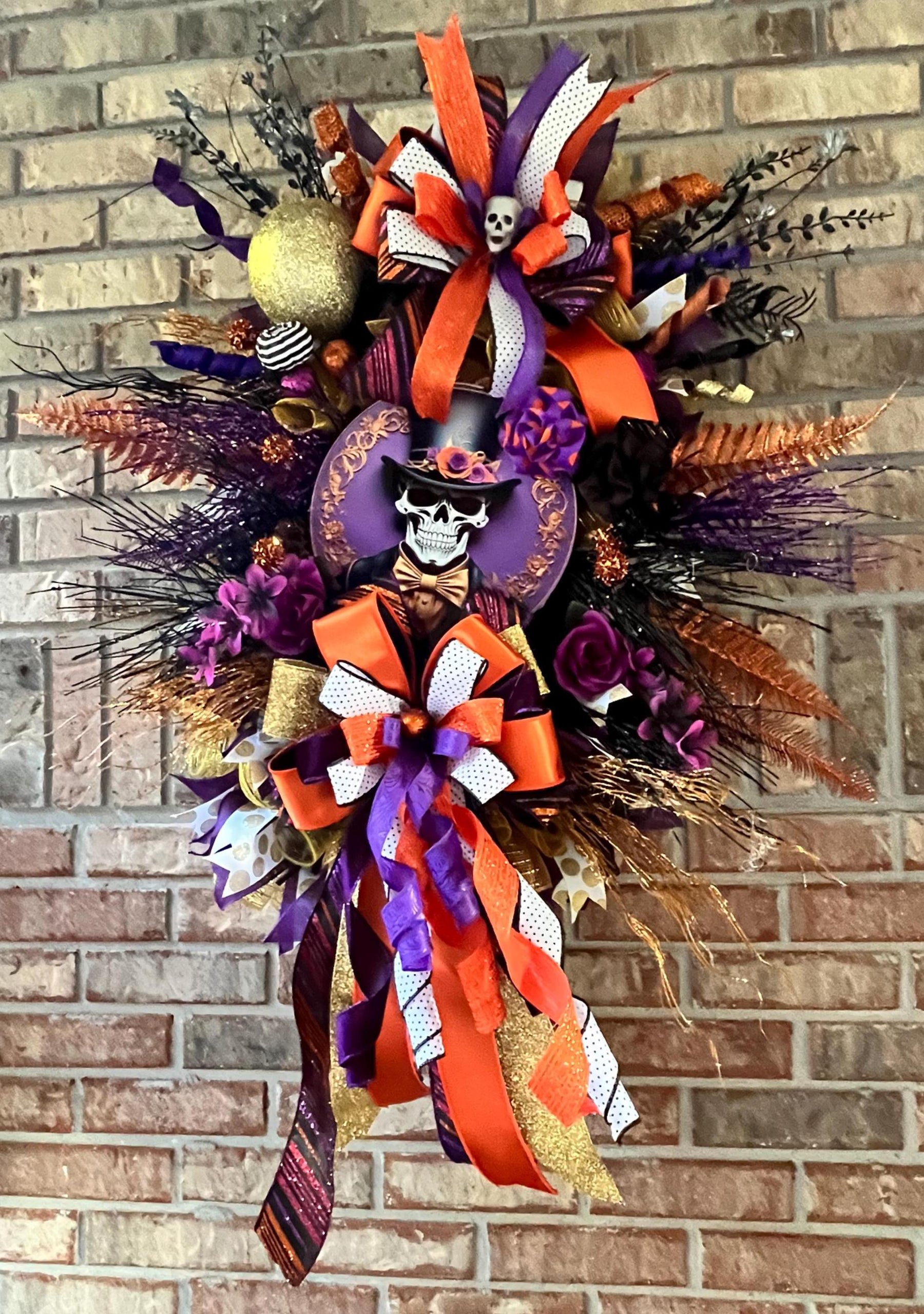 Mr. Skelly Halloween Wreath | Orange, Black & Purple by Bouge Creations, view 5