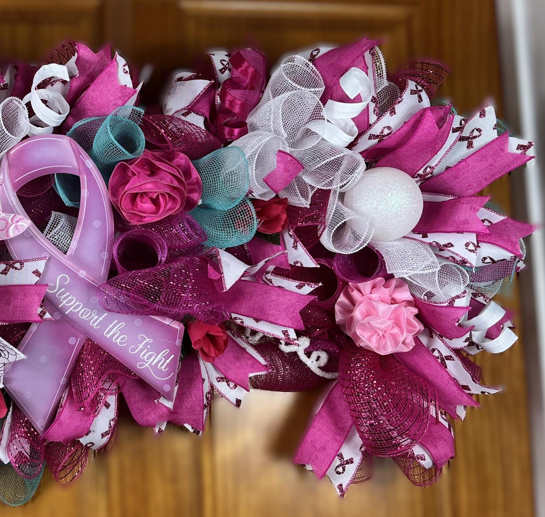 Breast Cancer Awareness Wreath | Pink Ribbon Door Decor by Bouge Creations, view 10