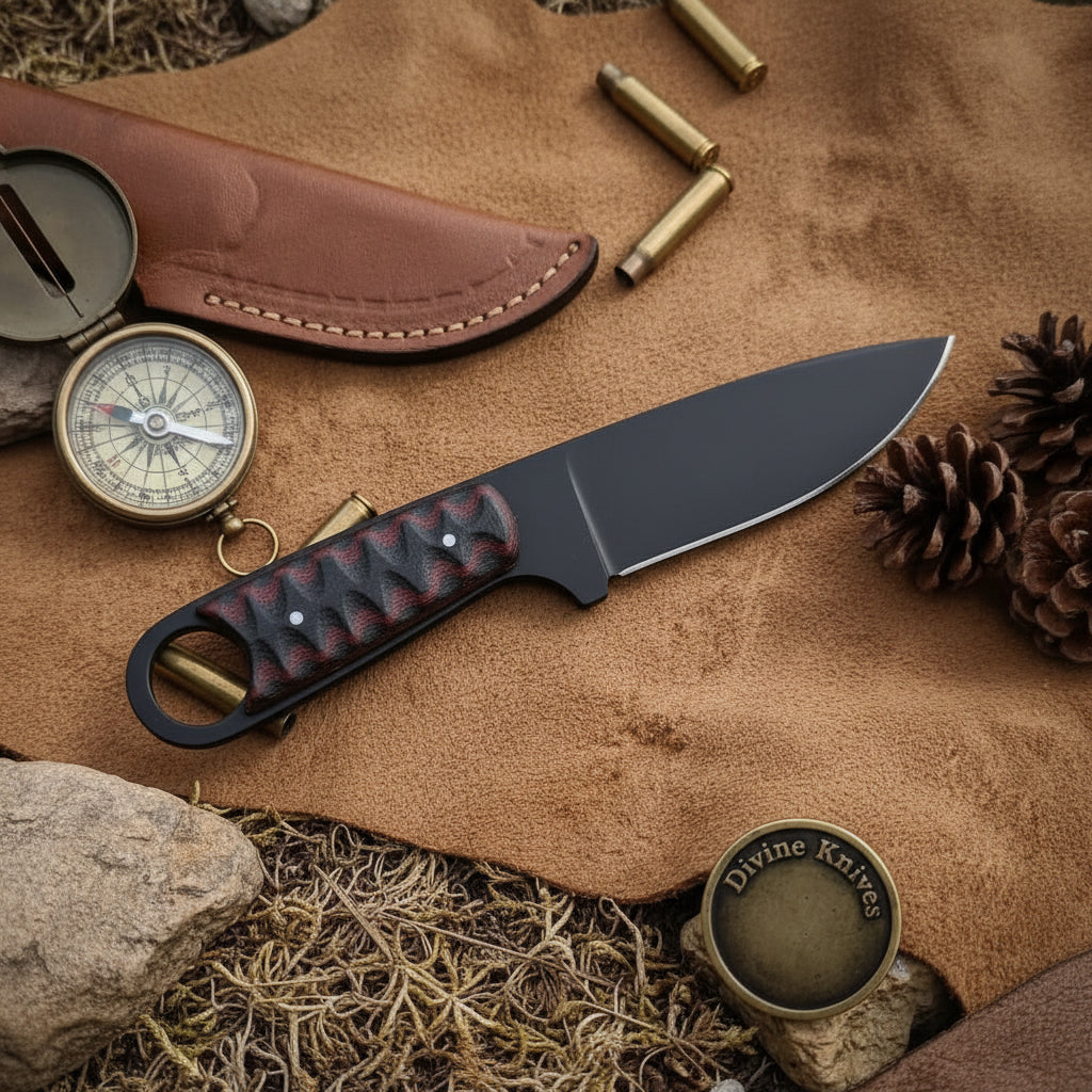 Micarta Ring Hunter Knife with Butt-Mounted Ring