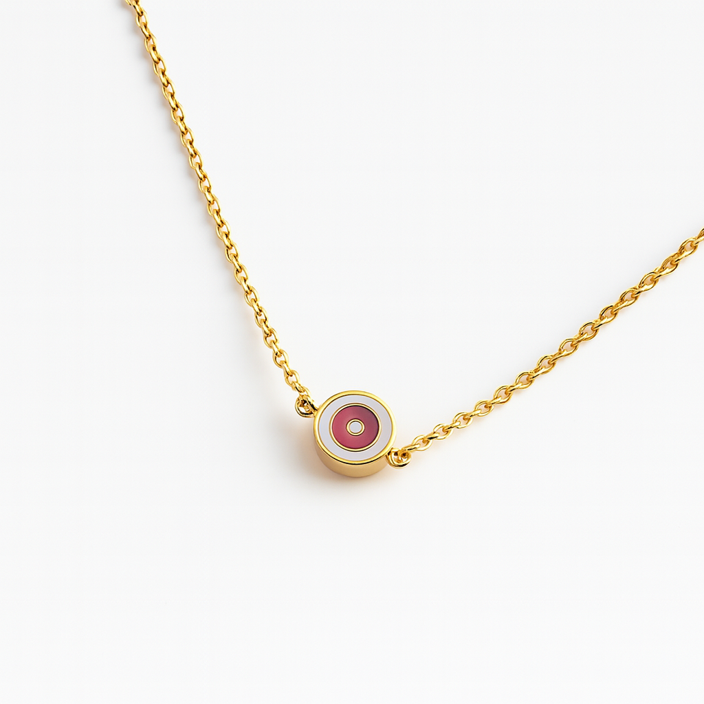 Delilah Evil Eye Necklace | Pink | Gold Vermeil