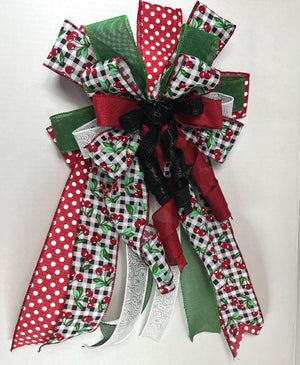 Cherry Gingham Door Bow | Red Polka Dot Wreath Decor by Bouge Creations, view 3