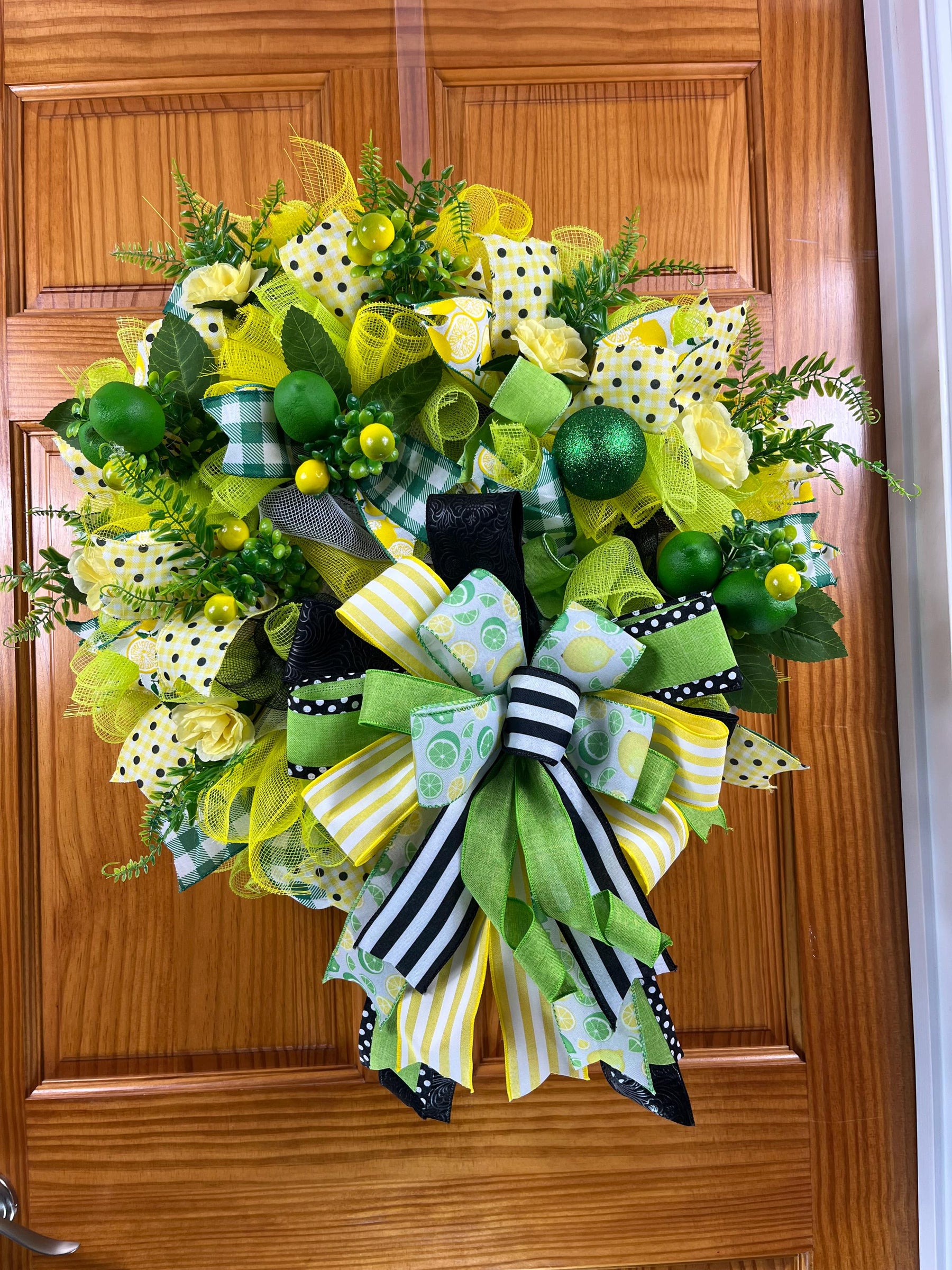 Lemon Lime Summer Wreath | Citrus Front Door Decor by Bouge Creations, view 2