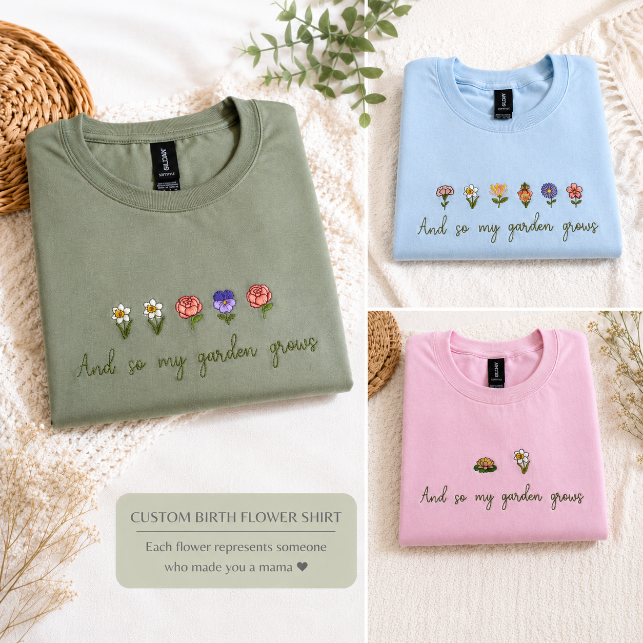 Custom Birth Month Flower Embroidered Shirt