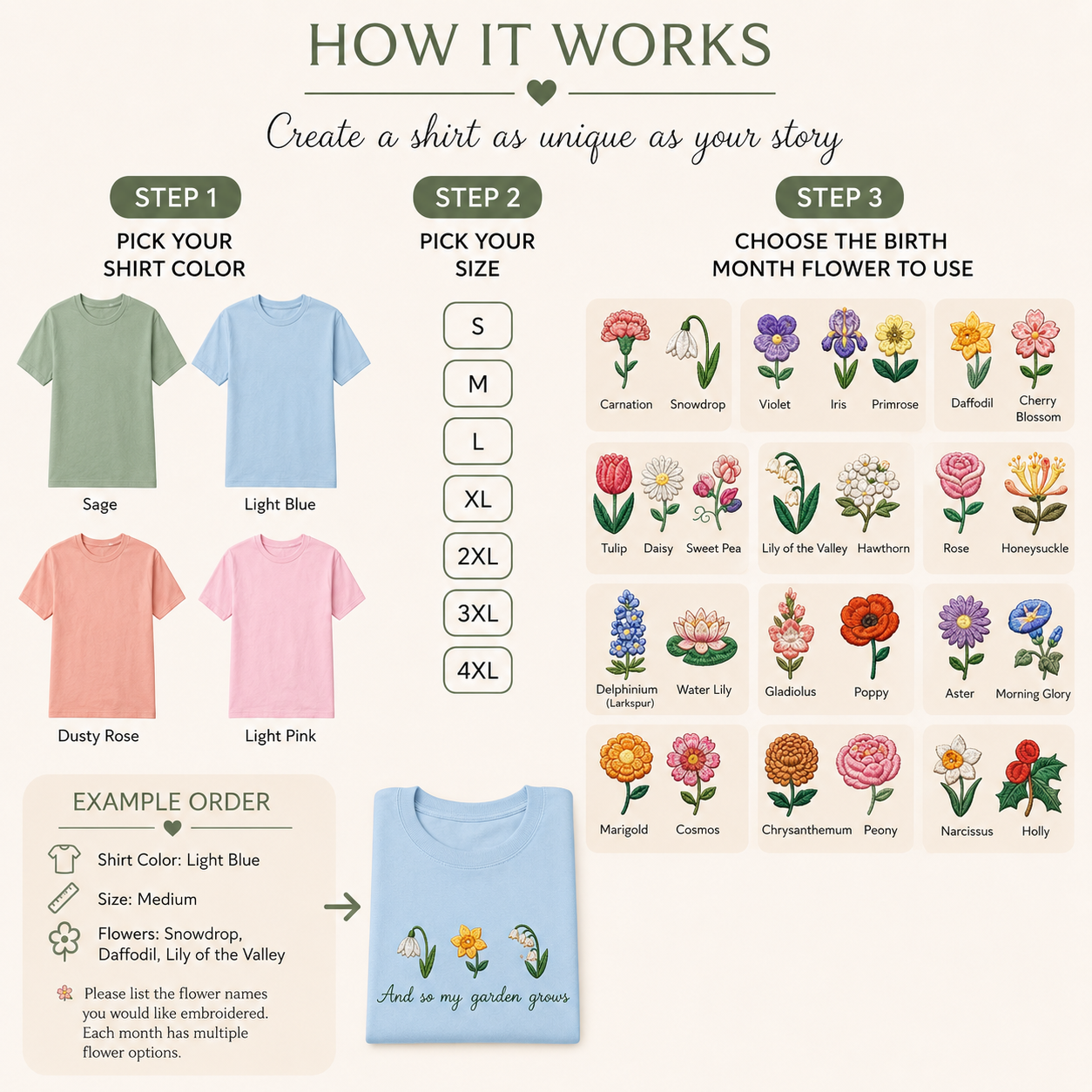 Custom Birth Month Flower Embroidered Shirt