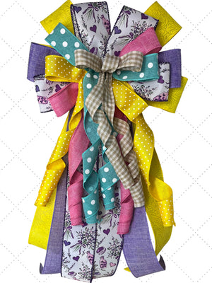 Lavender Teapot Spring Bow | Gingham Floral Wreath Decor by Bouge Creations, view 2