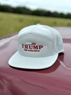 Detail view of MAGA Trump 7-Panel Hat by High Cotton Hat Co