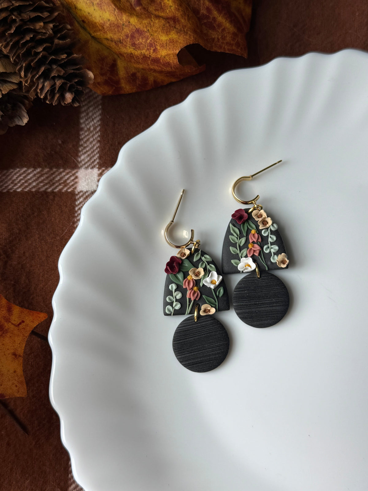 Delaney Autumn Floral handmade polymer clay earrings by Shop Something Earthy — view 1 of 2