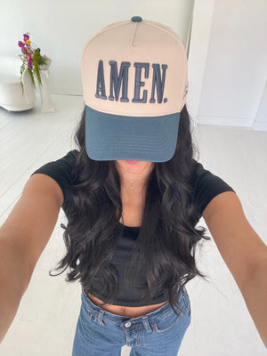 AMEN. - Slate Blue Vintage Trucker Hat KenzKustomz
