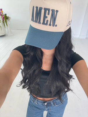 AMEN. - Slate Blue Vintage Trucker Hat KenzKustomz