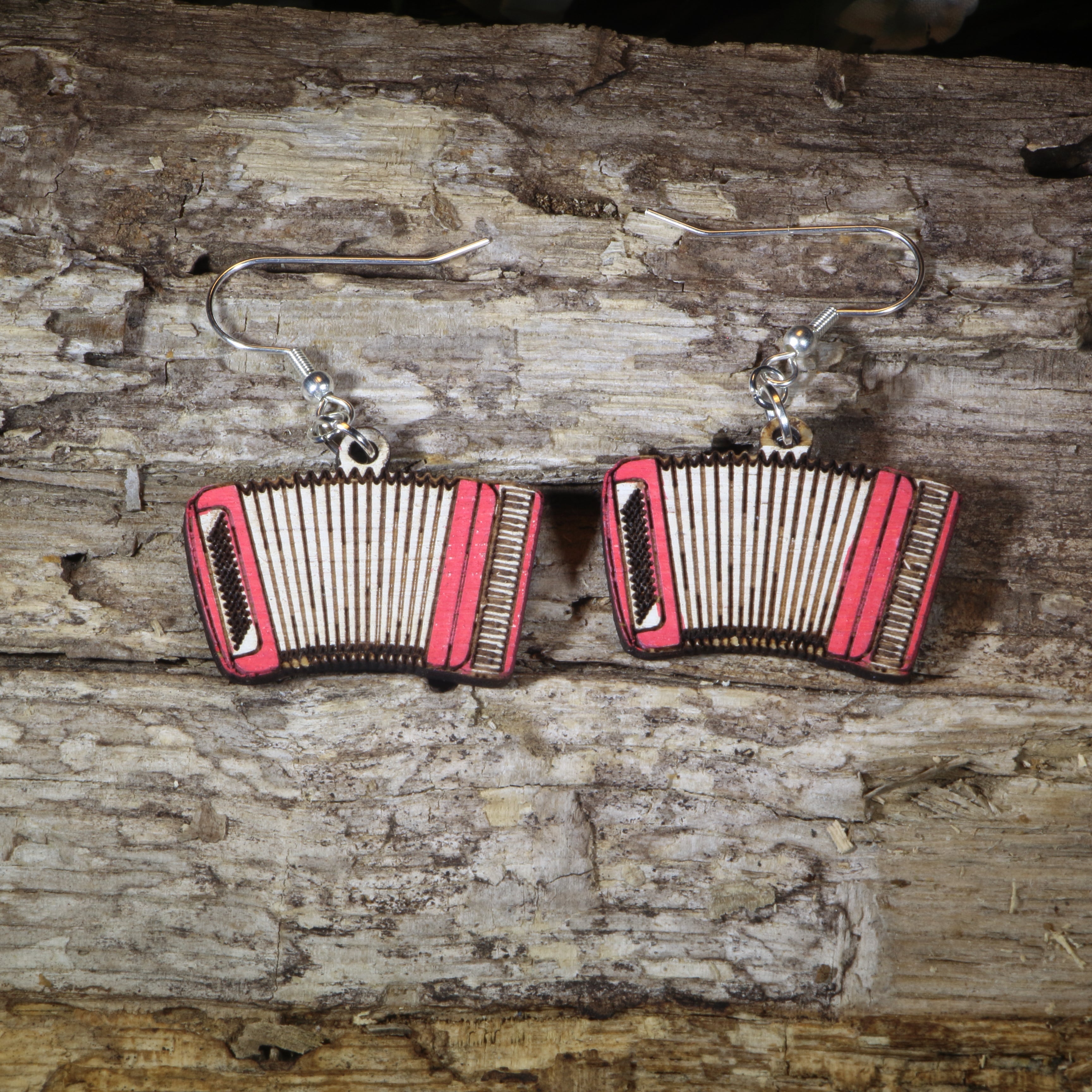 Accordion Wooden Dangle Earrings | Musician Instrument Jewelry