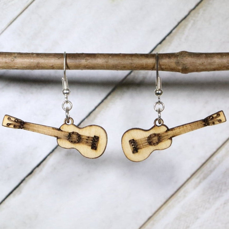 Acoustic Guitar Wooden Earrings | Musician Guitar Jewelry