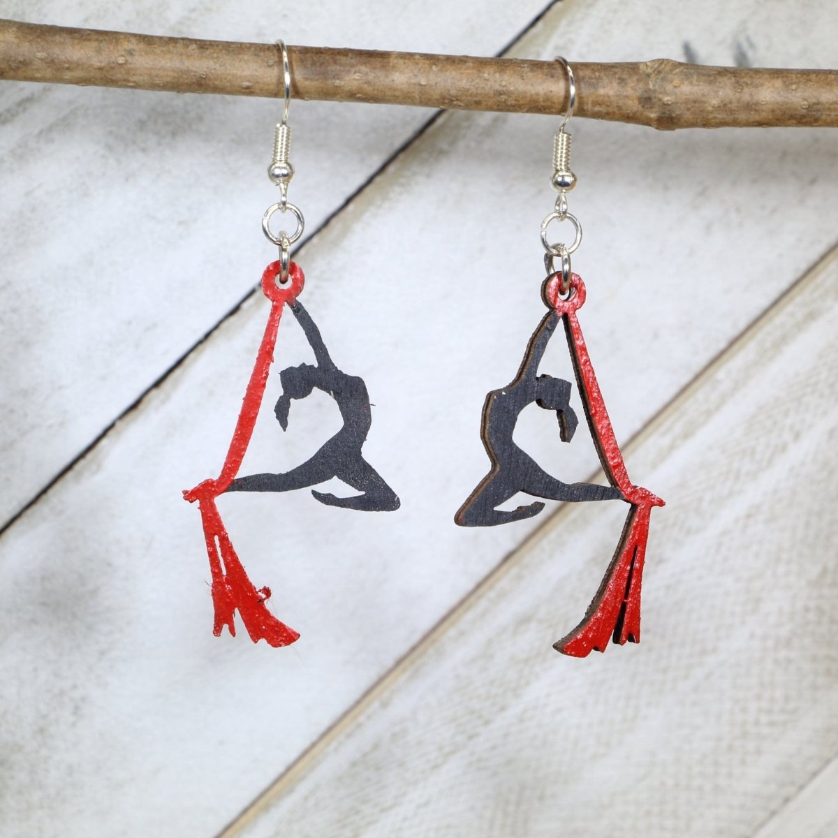 Aerial Silks Performer Wooden Earrings | Circus Aerialist Jewelry