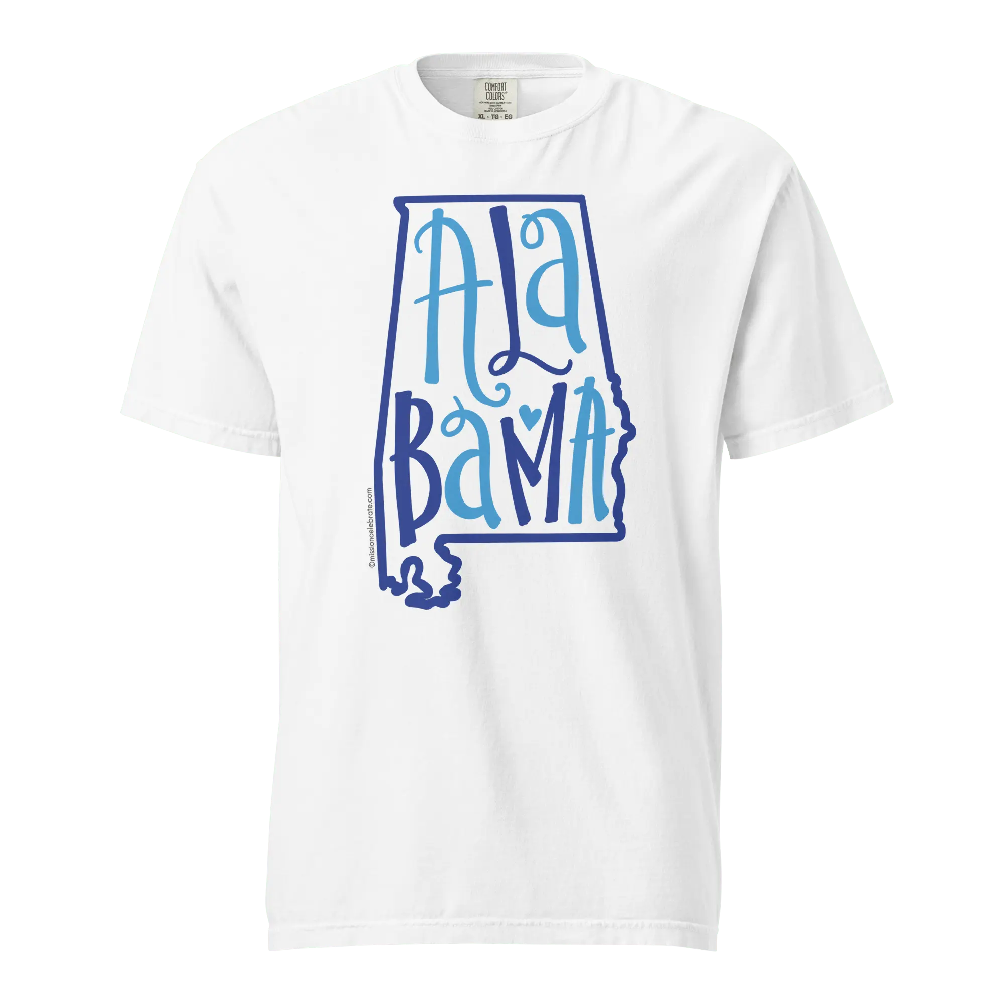 White Alabama State T-Shirt: Handlettered Graphic Tee by Leslie Gonce. Comfort Colors Alabama Tee