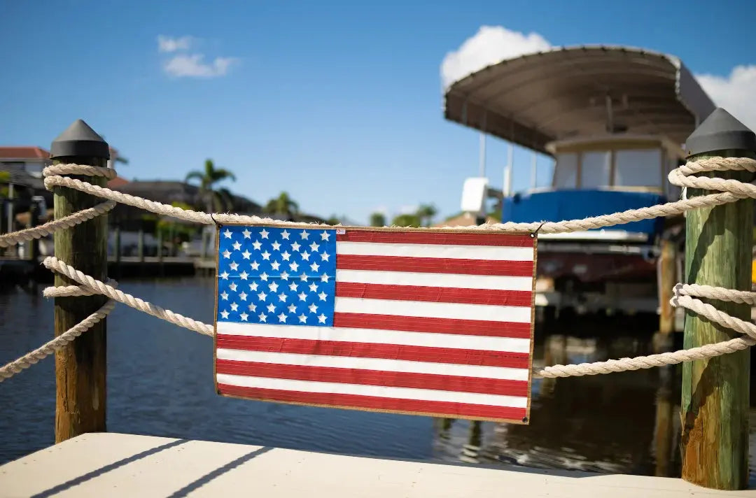 American flag made from recycled waterproof rubber fire hose.