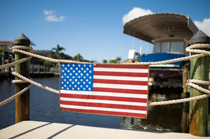 American flag made from recycled waterproof rubber fire hose.