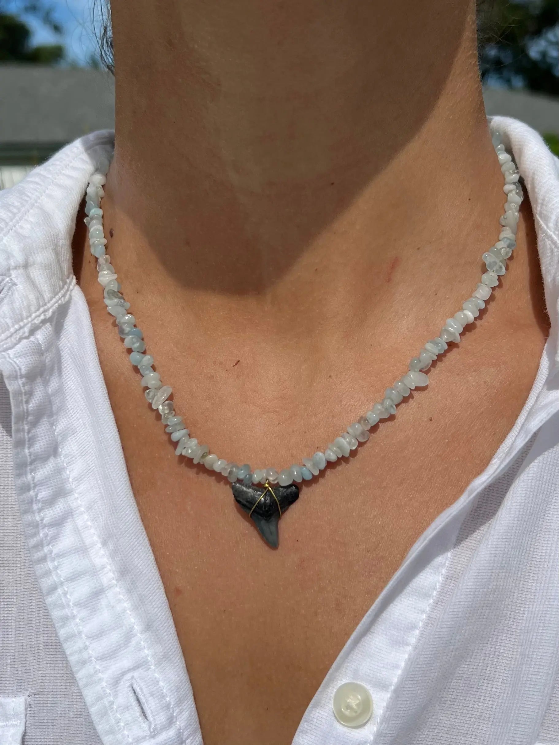 Aquamarine Shark Tooth Necklace HALT