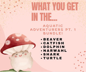 Aquatic Adventure Fidget Bundle: Beaver, Catfish, Dolphin, Narwhal, Shark, Turtle. Mississippi handmade by Mushroom Lady Co.