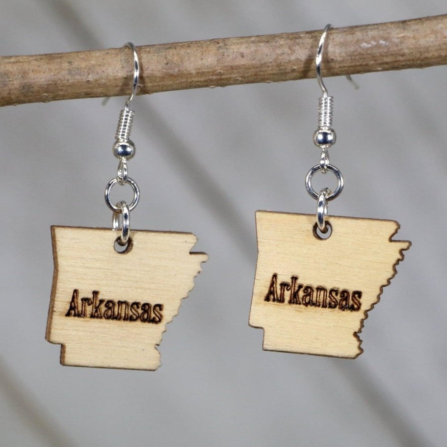 Arkansas State Wooden Dangle Earrings | State Pride Jewelry