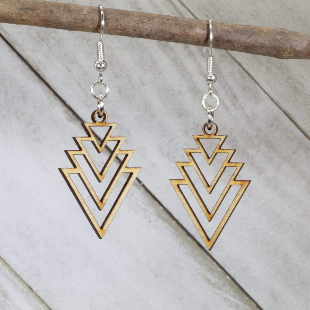 Art Deco Cascade Wooden Dangle Earrings | Geometric Jewelry