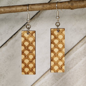 Art Deco Fan Pattern Wooden Dangle Earrings | Geometric Jewelry
