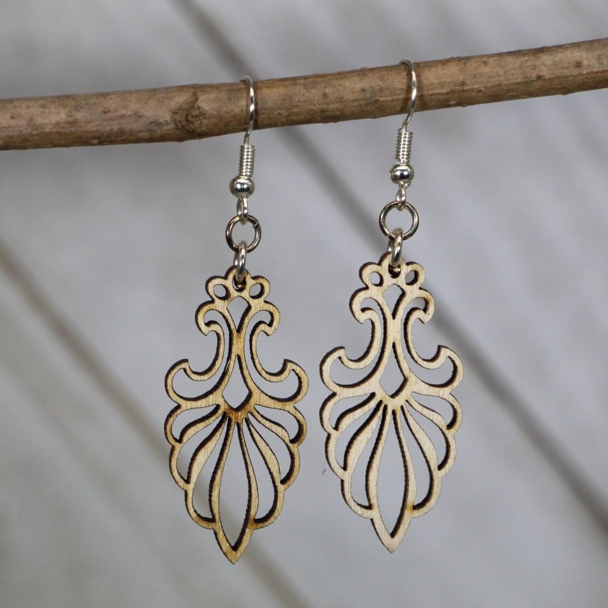 Art Deco Floral Chandelier Wooden Dangle Earrings | Vintage Jewelry
