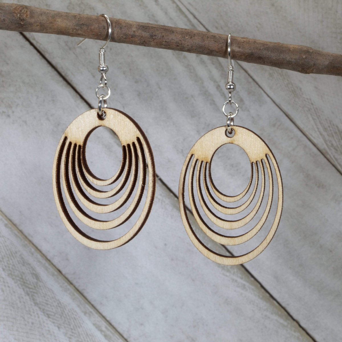 Art Deco Interlocking Circle Wooden Dangle Earrings | Geometric Jewelry