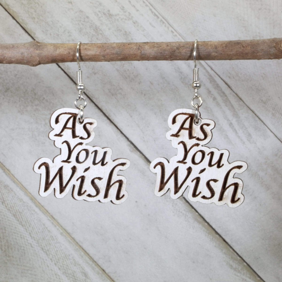 As You Wish Wooden Earrings | Romantic Quote Jewelry