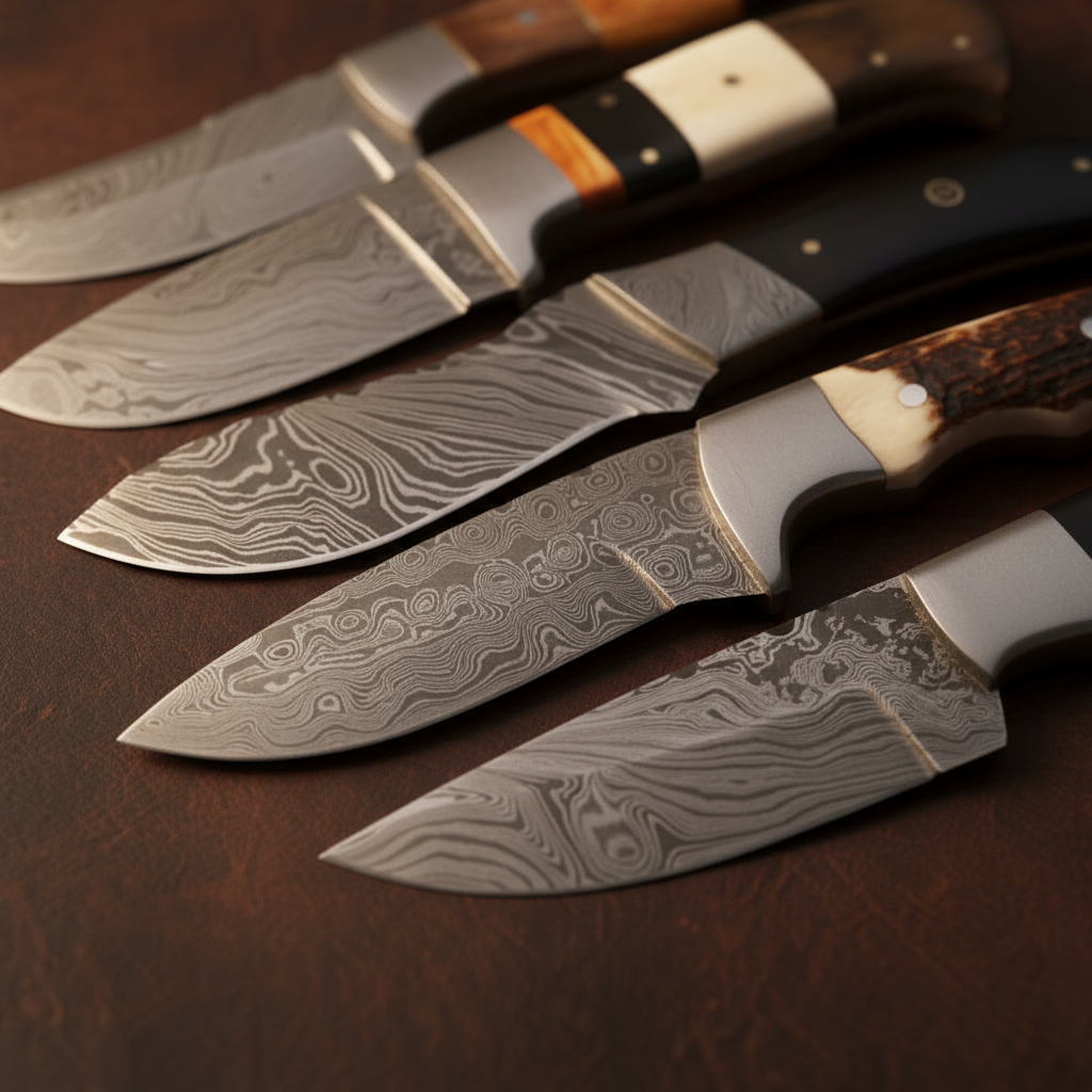Skinning Knife Set of 5 with Bone, Stag and Exotic Wood Handle Scales by Divine Knives - detail view 2