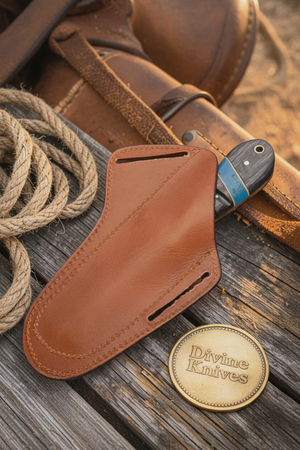 Micarta and Turquoise Bull Cutter with Scale Pattern Damascus Blade