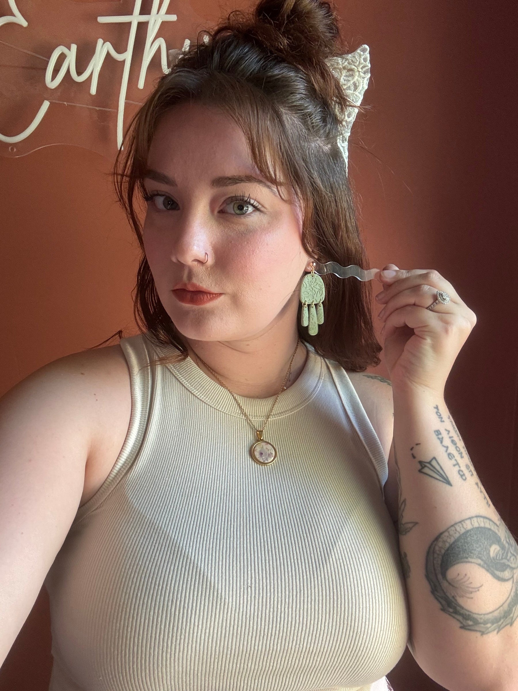 Amy, Green Floral Pressed