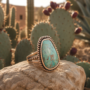 Roped Blue Turquoise Golden Ring