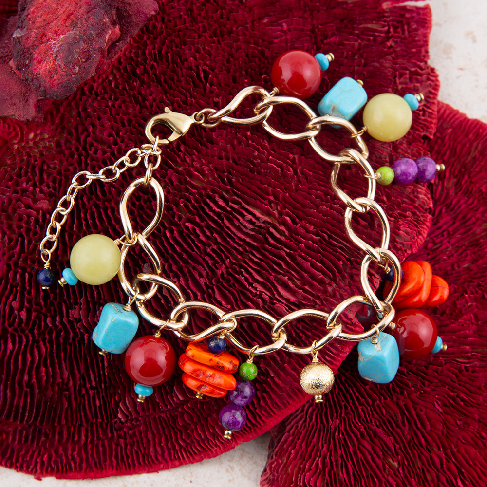 Zion Colorful Stone Charm Golden Bracelet