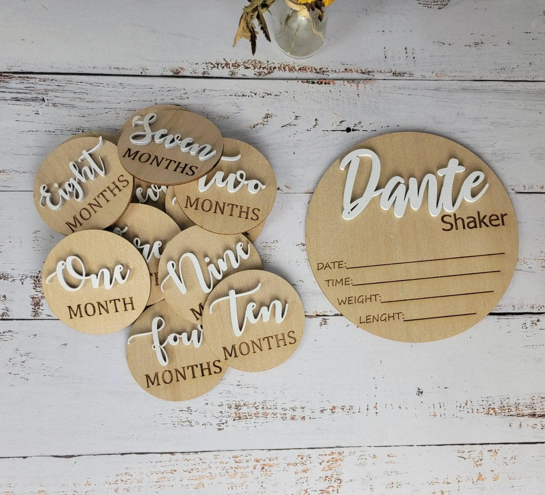 Baby Announcement Sign With Birth Stats and Milestone Discs EverLee Creations