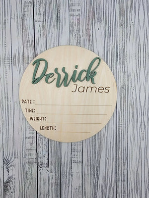 Baby Announcement Sign With Birth Stats and Milestone Discs EverLee Creations