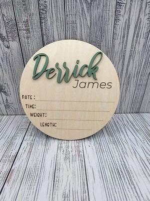 Baby Announcement Sign With Birth Stats and Milestone Discs EverLee Creations