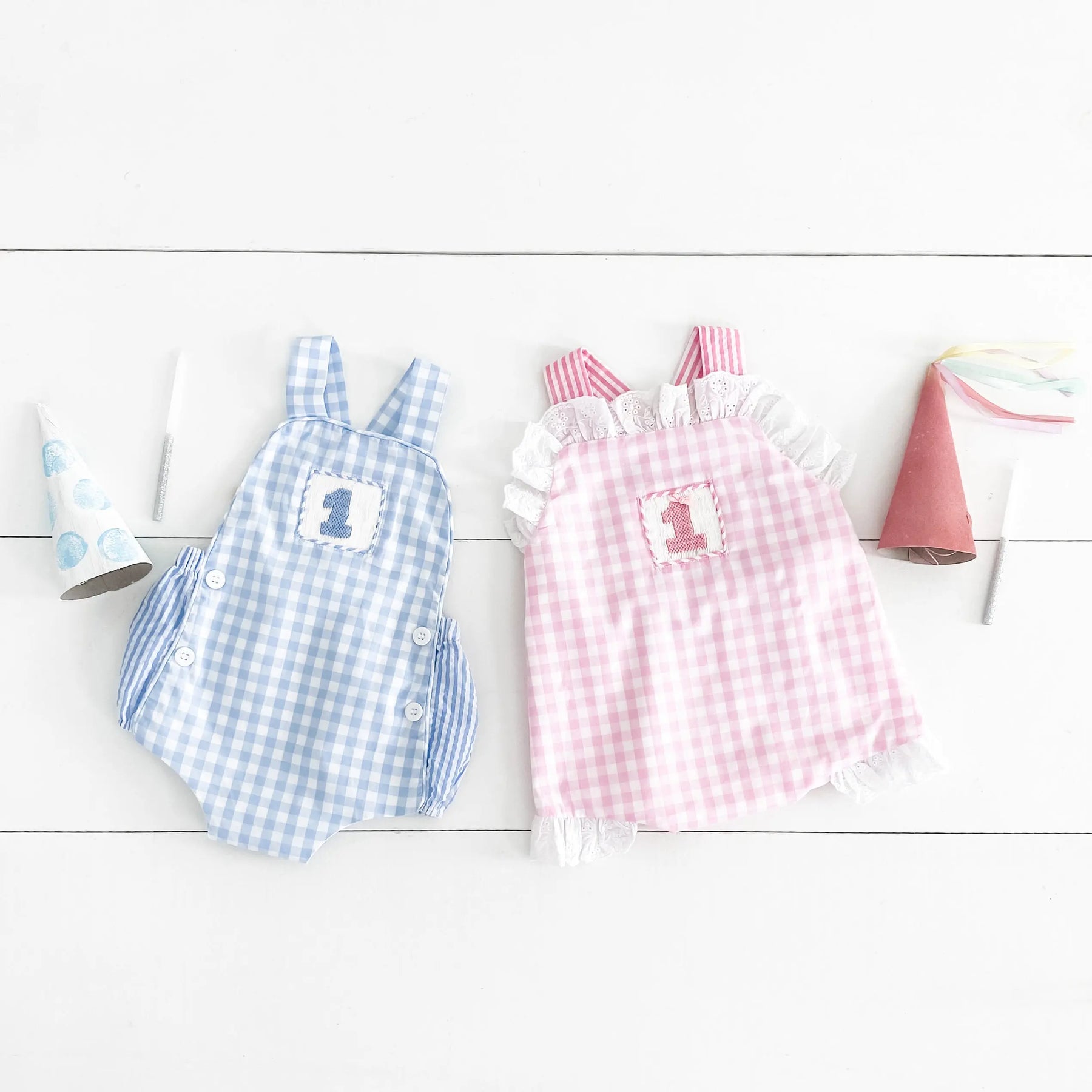 Baby Boy First Birthday Outfit – Smocked Blue Birthday Bubble Seven Lantern Lane