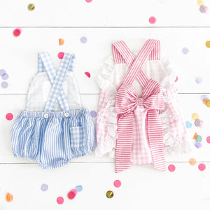 Baby Boy First Birthday Outfit – Smocked Blue Birthday Bubble Seven Lantern Lane