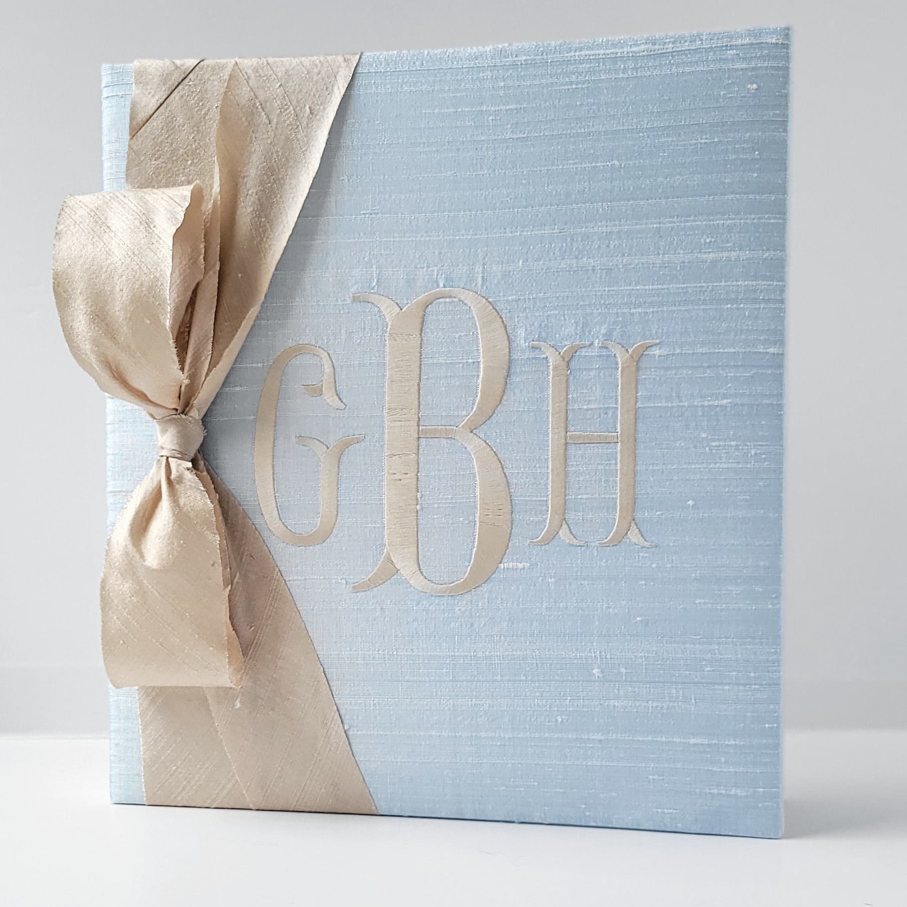Blue silk handmade baby memory book with silk bow by AP Creations