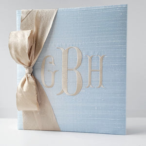 Blue silk handmade baby memory book with silk bow by AP Creations