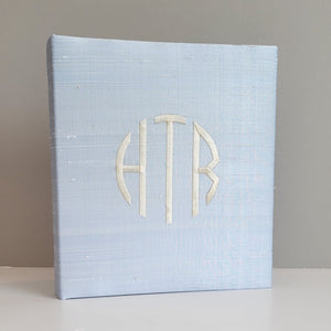 Blue silk handmade baby memory book without bow by AP Creations