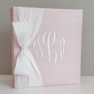 Pink silk handmade baby memory book with silk bow by AP Creations