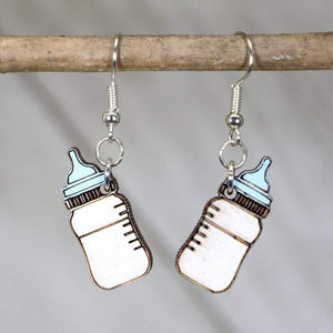 Baby Bottle Wooden Earrings | Cute Gift Jewelry for Parents