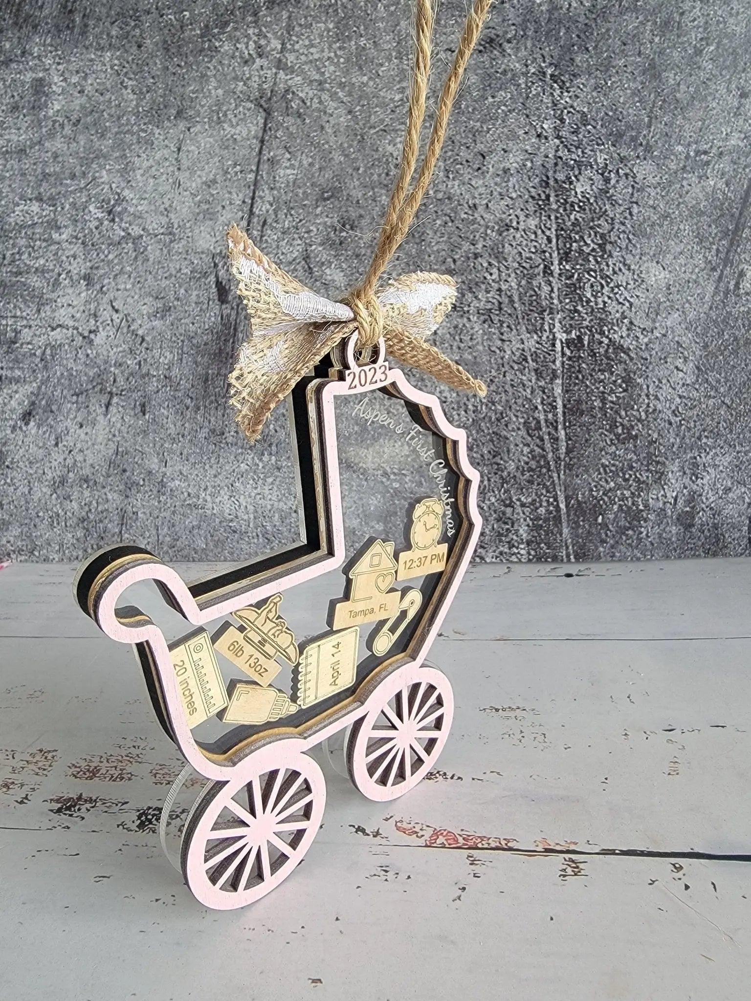 Baby's First Christmas Ornament Baby Carriage Edition EverLee Creations