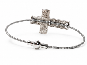 Silver Hammered Cross Guitar String Bracelet