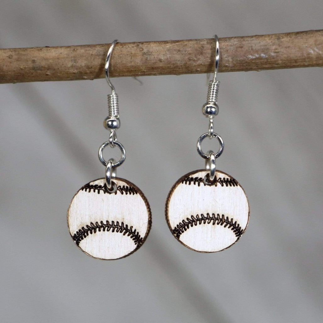 Baseball Wooden Dangle Earrings | Sports Jewelry