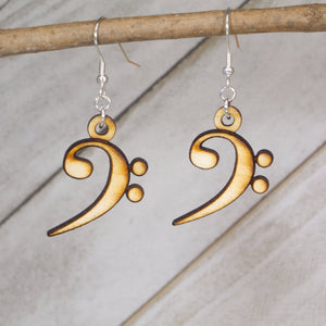 Bass Clef Wooden Dangle Earrings | Music Note Jewelry for Musicians