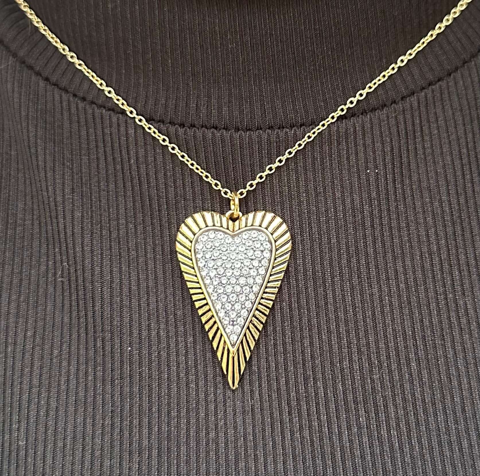 Gold Heart Necklace Crystal Pendant - Handmade Fantasy Jewelry for Gamers & Fantasy Lovers, Battle Heart Necklace, Mushroom Lady Co.